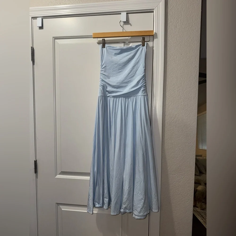 Abercrombie & Fitch Light Blue Drop Waist Strapless Maxi Dress